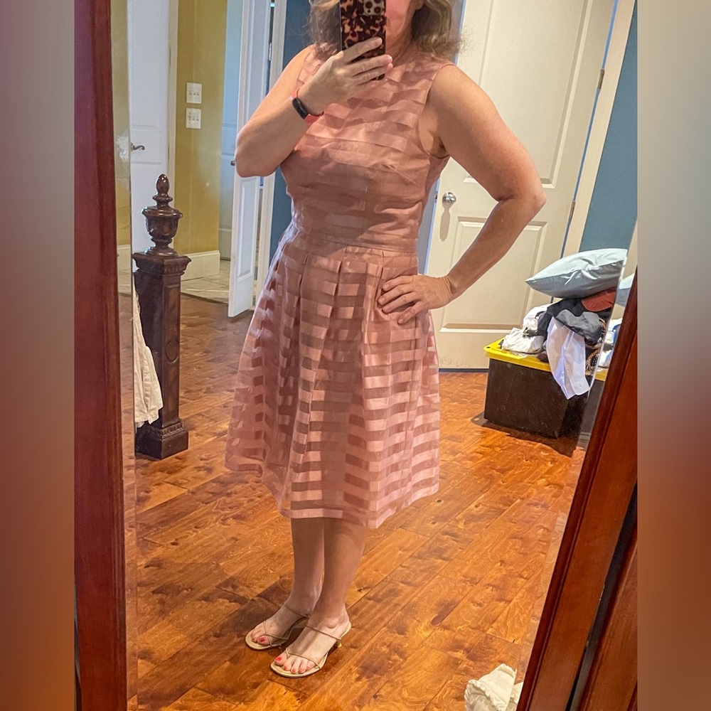 London Times Cocktail Dress Pink Organza Stripe sz 12